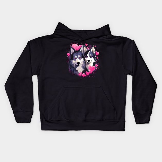 Alaskan Husky Couple Valentine Kids Hoodie by JH Mart